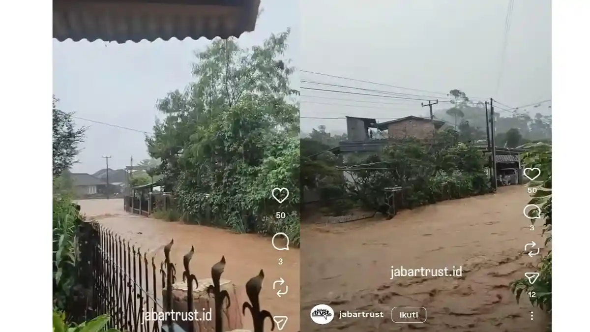 “Viral Video Horor! Begini Kondisi Ciwidey Saat Air Sungai Tiba-tiba Hantam Pemukiman.”
